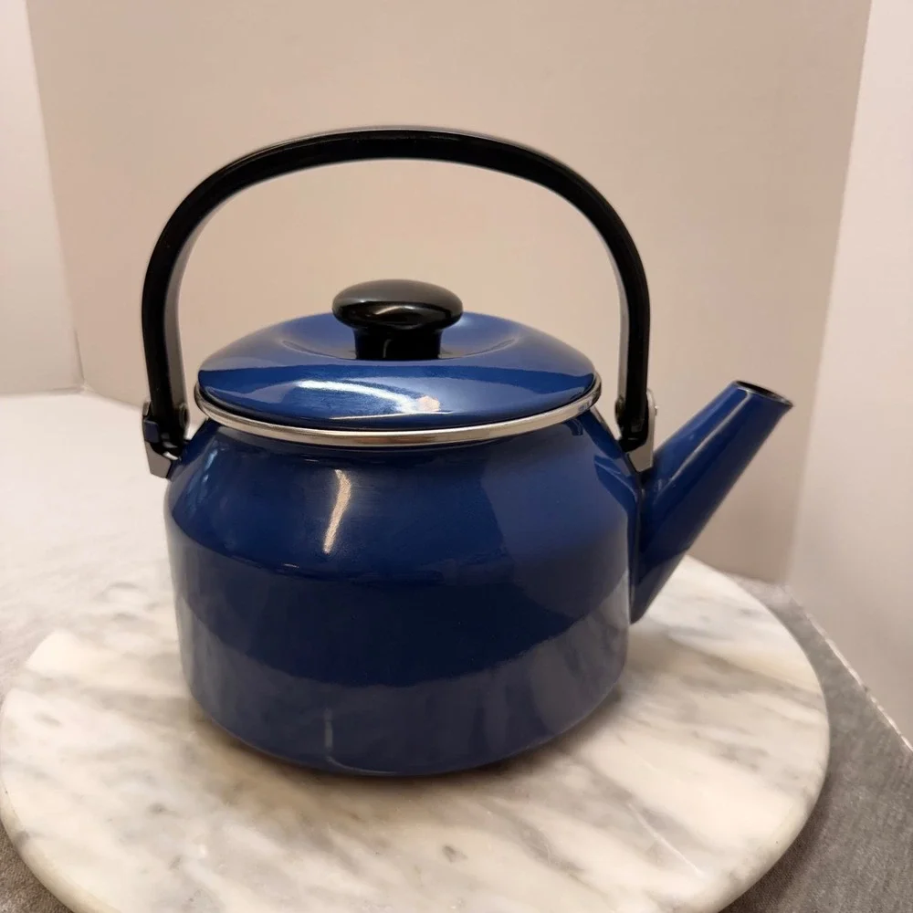 Siam Fujiware Blue Enamel Tea Kettle Stovetop 2.0L Thailand Cobalt Black Handle